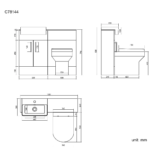 Harper Stone Grey Combination Vanity Basin with Marble Top & Denver Toilet 1000mm - Black Accents