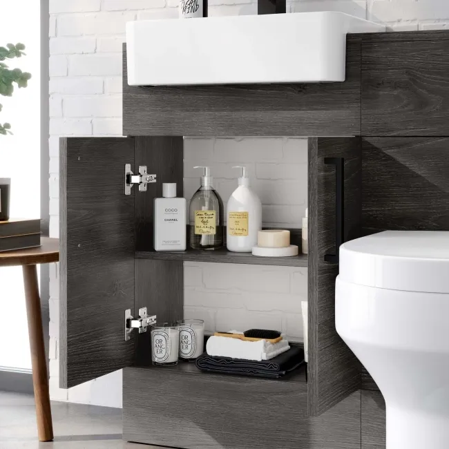 Harper Charcoal Elm Vanity with Semi Recessed Basin 500mm - Black Accents