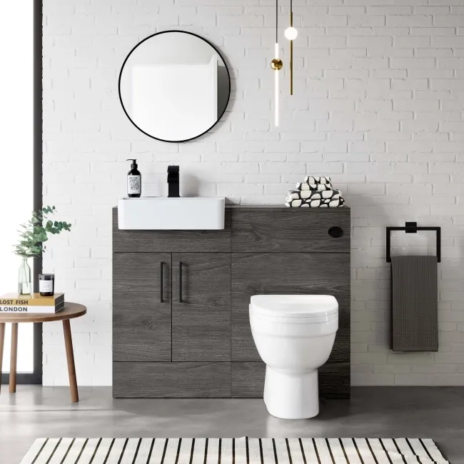 Harper Charcoal Elm Combination Vanity Basin & Seattle Toilet 1000mm - Black Accents