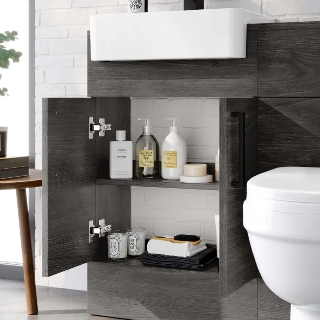 Harper Charcoal Elm Combination Vanity Basin & Seattle Toilet 1000mm - Black Accents