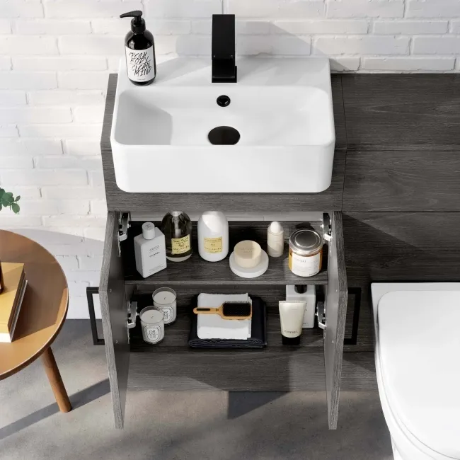 Harper Charcoal Elm Combination Vanity Basin & Seattle Toilet 1000mm - Black Accents