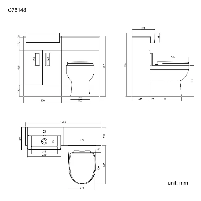 Harper Charcoal Elm Combination Vanity Basin & Seattle Toilet 1000mm - Black Accents