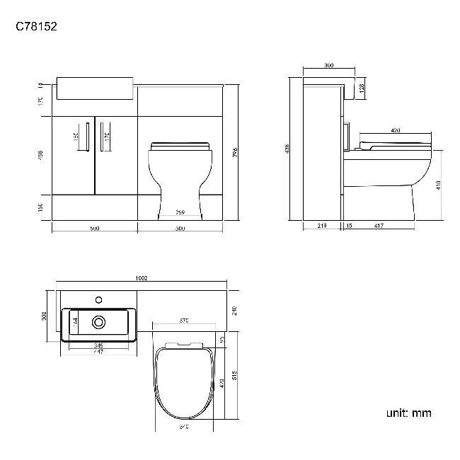 Harper Charcoal Elm Combination Vanity Basin with Marble Top & Seattle Toilet 1000mm - Black Accents