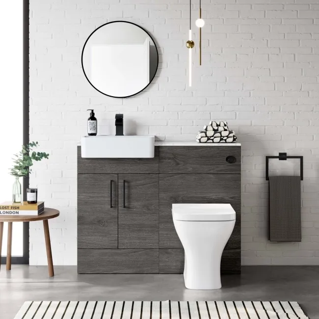 Harper Charcoal Elm Combination Vanity Basin with Marble Top & Atlanta Toilet 1000mm - Black Accents