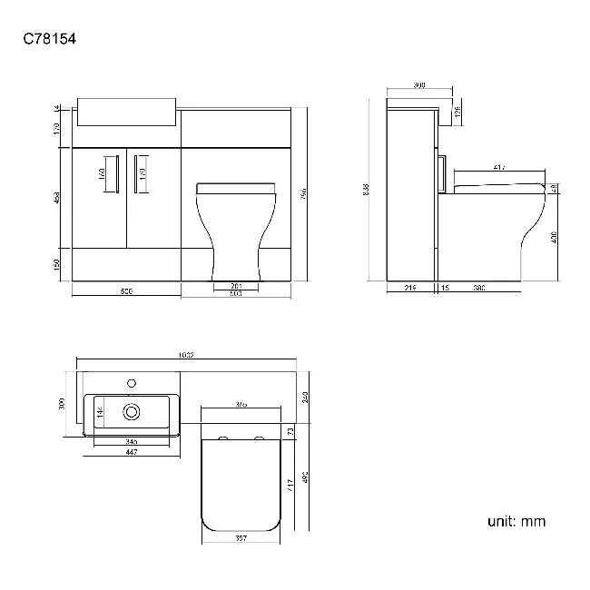 Harper Charcoal Elm Combination Vanity Basin with Marble Top & Atlanta Toilet 1000mm - Black Accents