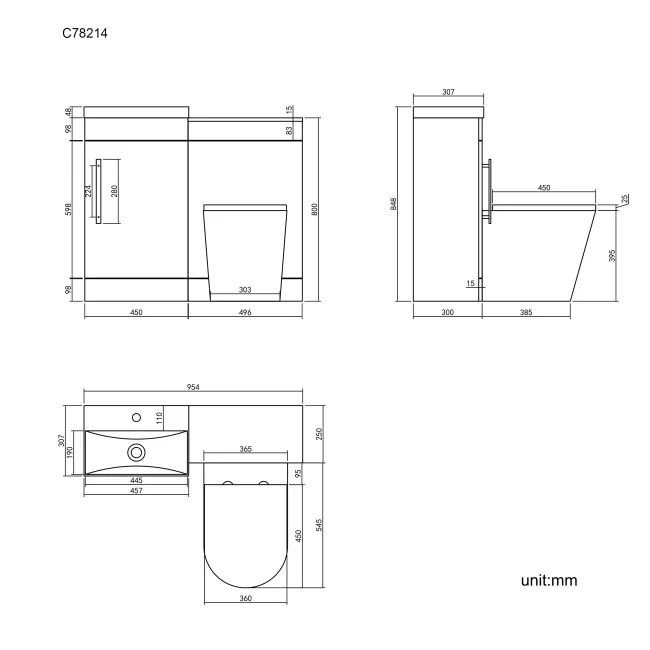 Avon Gloss White Combination Vanity Basin and Boston Toilet 950mm