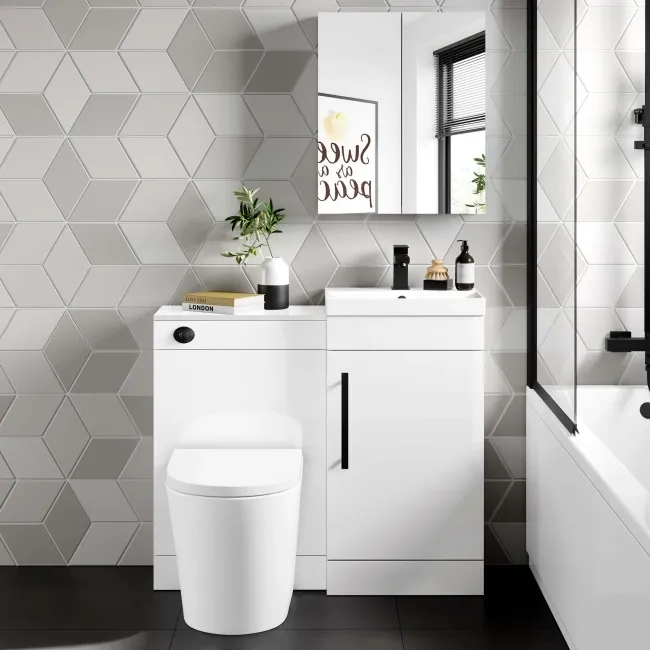Avon Gloss White Combination Vanity Basin and Boston Toilet 950mm - Black Accents
