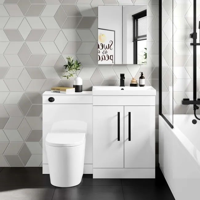 Avon Gloss White Combination Vanity Basin and Boston Toilet 1100mm - Black Accents