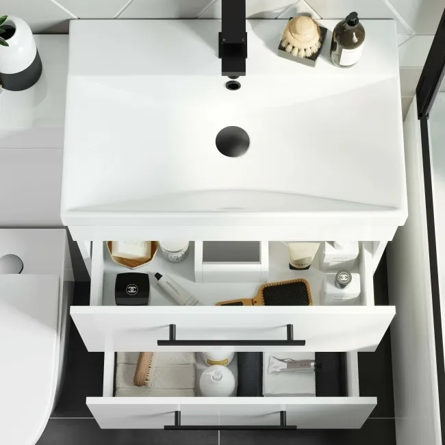 Avon Gloss White Combination Basin Drawer and Boston Toilet 1100mm - Black Accents
