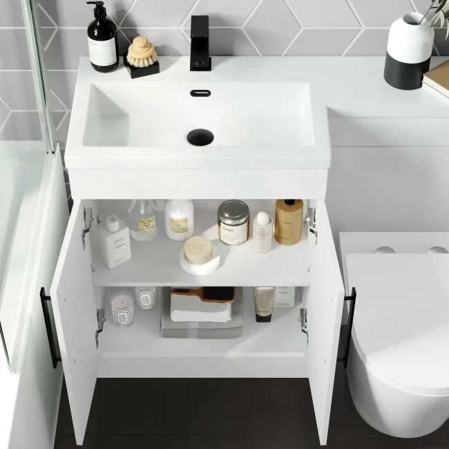 Avon Gloss White Combination Vanity Basin and Boston Toilet 1100mm - Black Accents - Left Handed