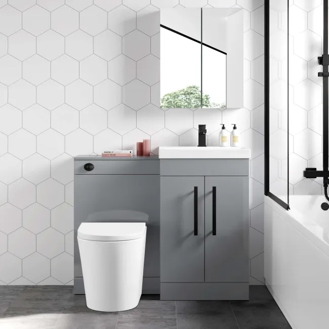 Avon Stone Grey Combination Vanity Basin and Boston Toilet 1000mm - Black Accents