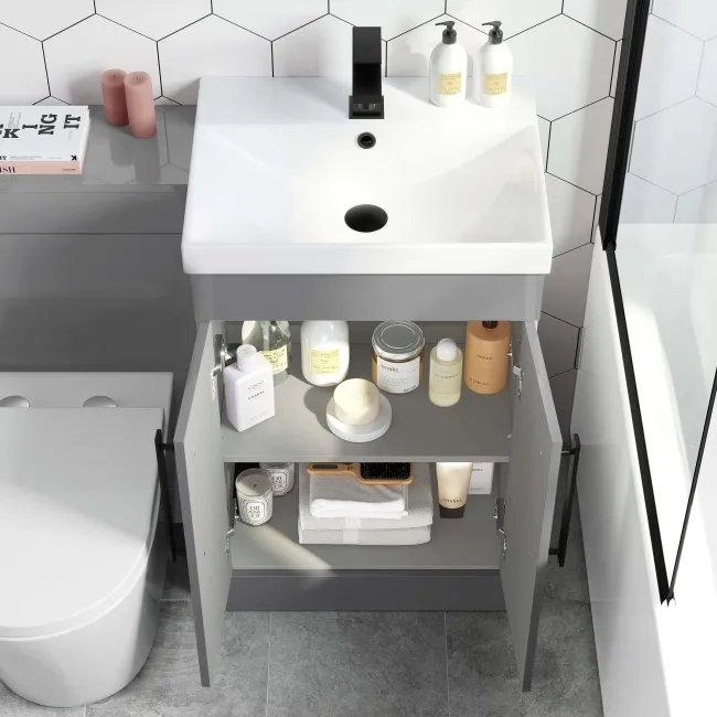 Avon Stone Grey Combination Vanity Basin and Boston Toilet 1000mm - Black Accents