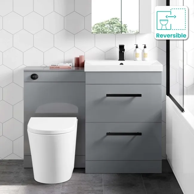 Avon Stone Grey Combination Basin Drawer and Boston Toilet 1100mm - Black Accents