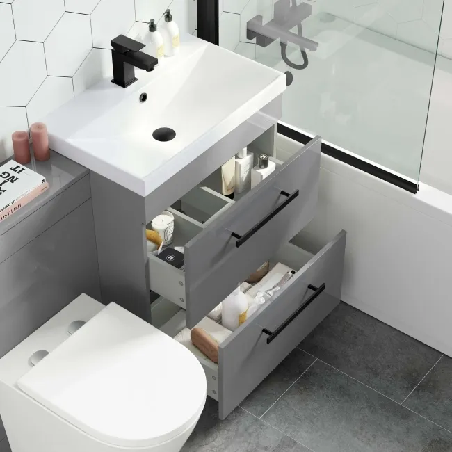 Avon Stone Grey Combination Basin Drawer and Boston Toilet 1100mm - Black Accents