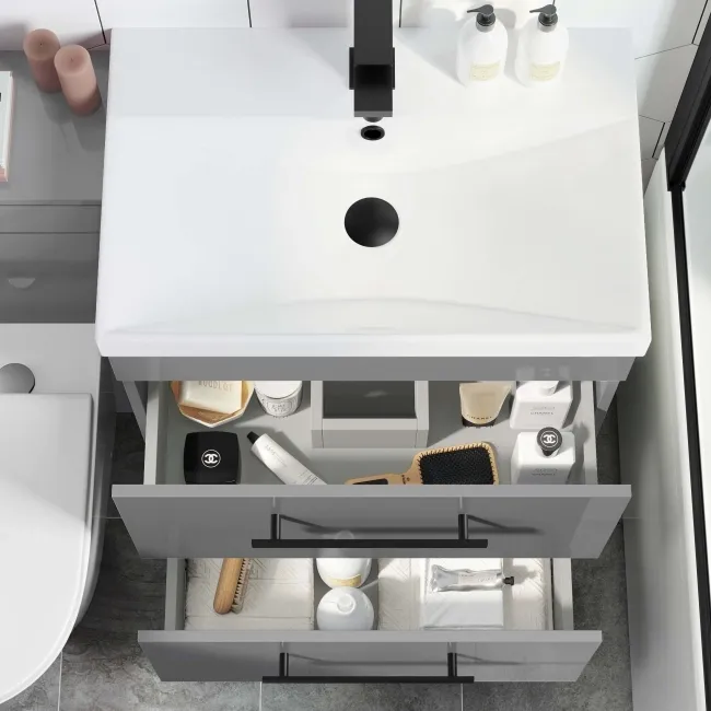 Avon Stone Grey Combination Basin Drawer and Boston Toilet 1100mm - Black Accents