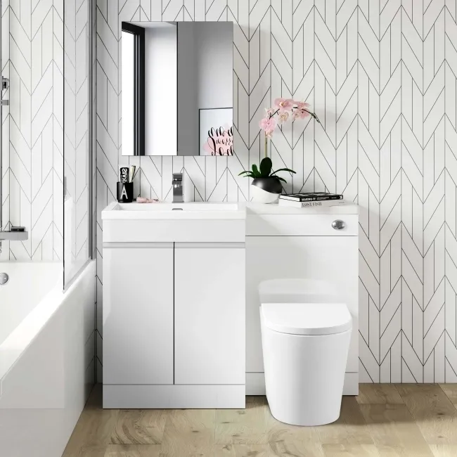 Trent Gloss White Combination Vanity Basin and Boston Toilet 1100mm - Left Handed