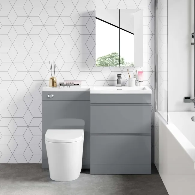 Trent Stone Grey Combination Basin Drawer and Boston Toilet 1100mm - Right Handed