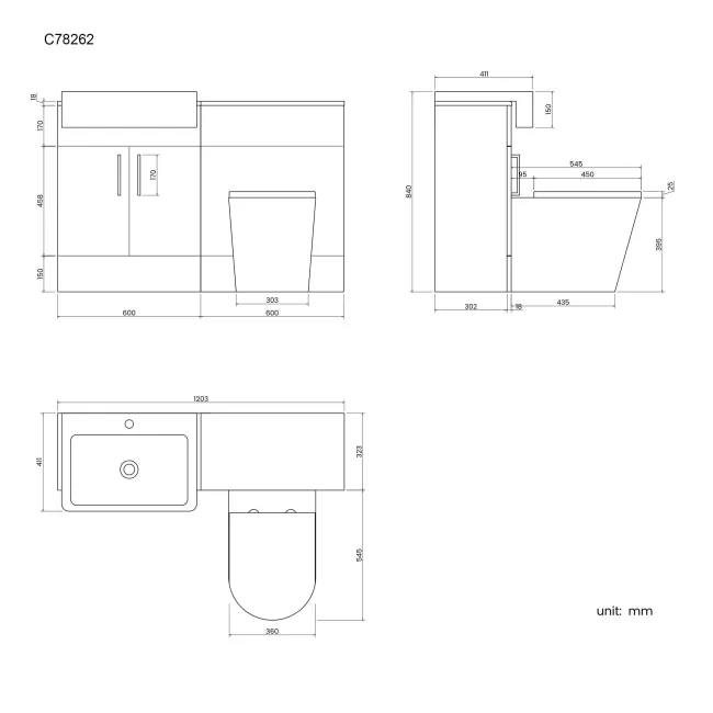 Harper Gloss White Combination Vanity Basin and Boston Toilet 1200mm
