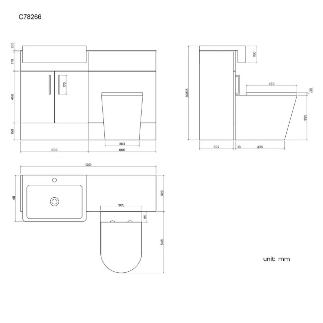 Harper Gloss White Combination Vanity Basin with Marble Top & Boston Toilet 1200mm