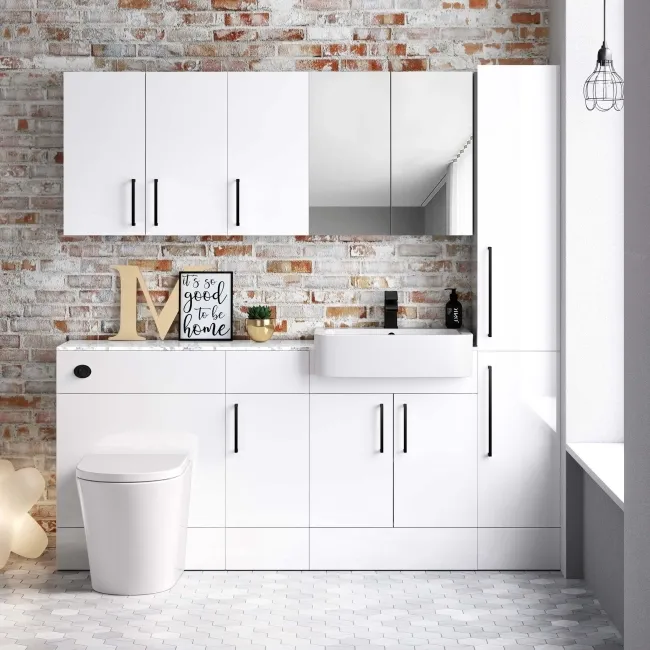 Harper Gloss White Combination Vanity Basin with Marble Top & Boston Toilet 1500mm - Black Accents