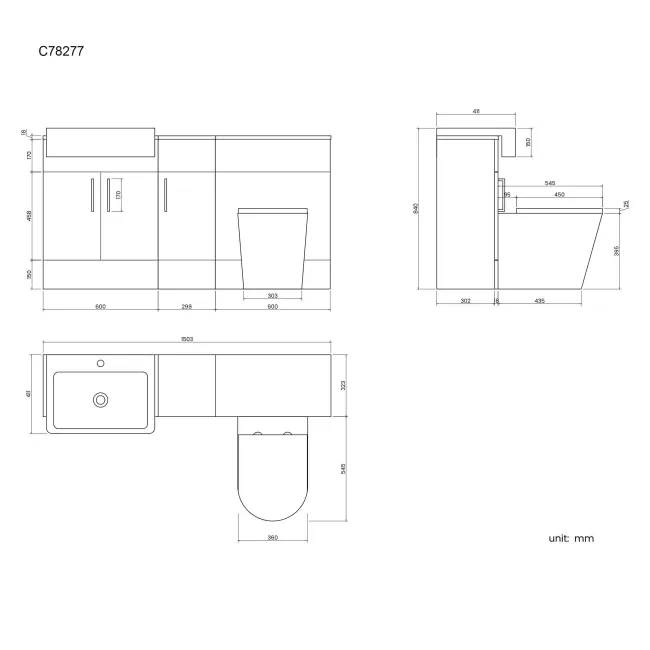 Harper Stone Grey Combination Vanity Basin and Boston Toilet 1500mm