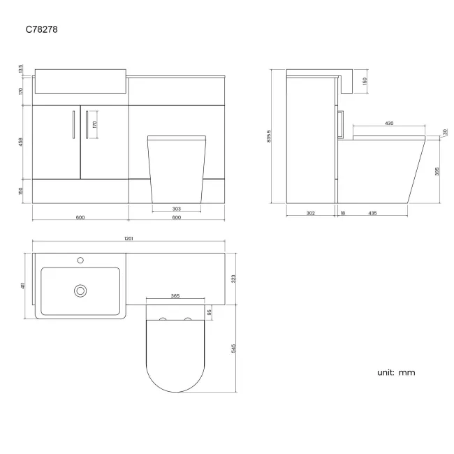 Harper Stone Grey Combination Vanity Basin with Marble Top & Boston Toilet 1200mm
