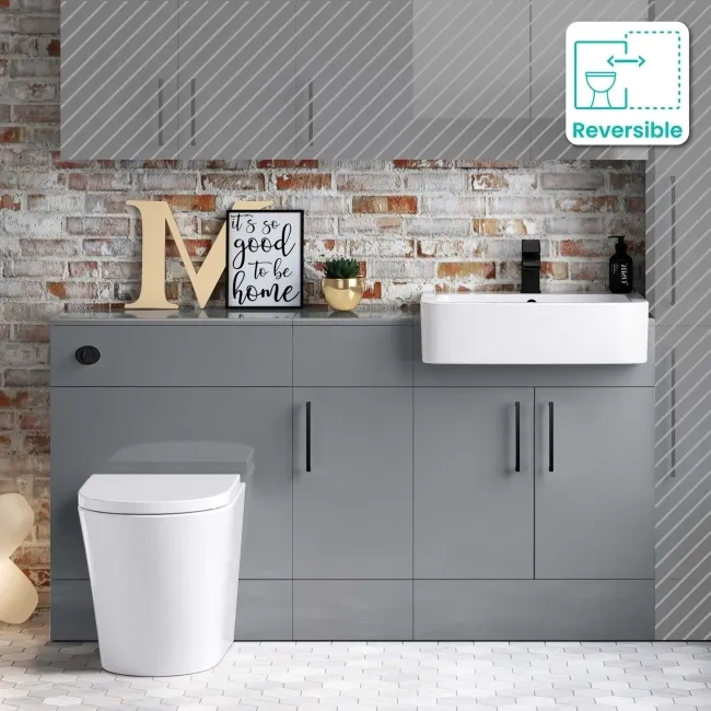 Harper Stone Grey Combination Vanity Basin and Boston Toilet 1500mm - Black Accents
