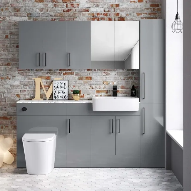 Harper Stone Grey Combination Vanity Basin with Marble Top & Boston Toilet 1500mm - Black Accents