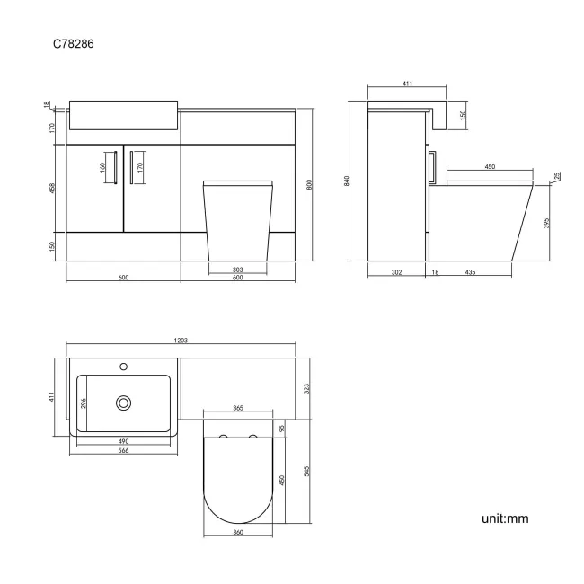 Harper Charcoal Elm Combination Vanity Basin and Boston Toilet 1200mm