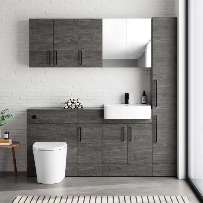 Harper Charcoal Elm Combination Vanity Basin and Boston Toilet 1500mm - Black Accents