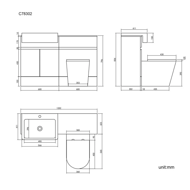 Foster Gloss White Combination Vanity Basin with Marble Top & Boston Toilet 1200mm
