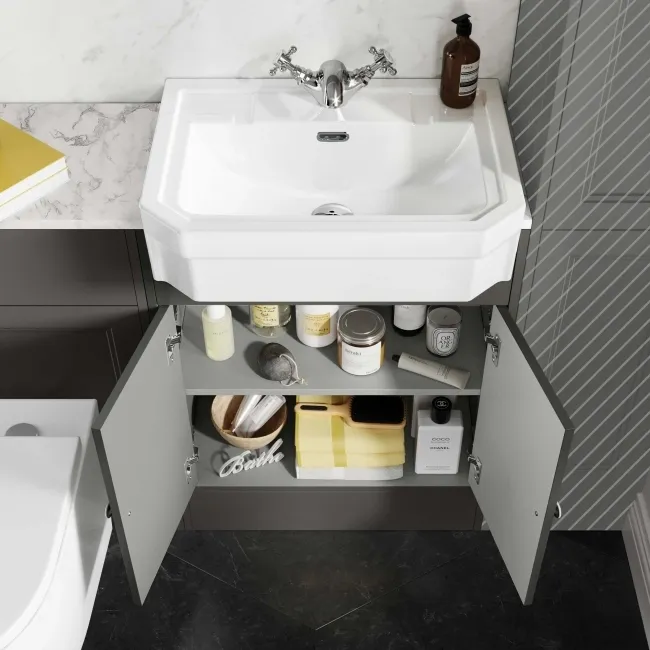 Monaco Graphite Grey Combination Vanity Traditional Basin with Marble Top & Boston Toilet 1200mm
