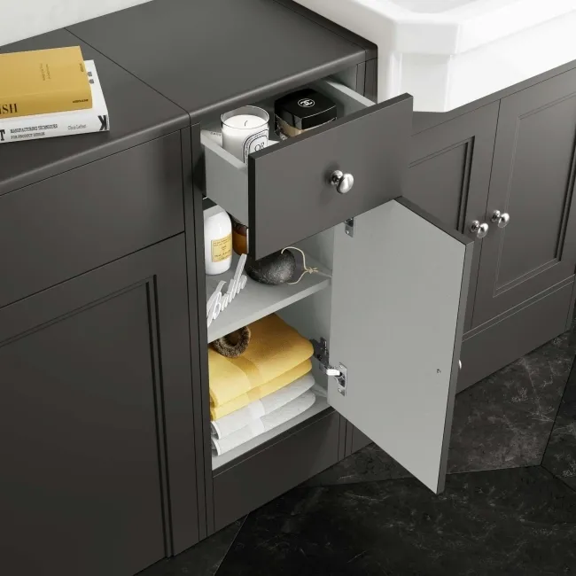 Monaco Graphite Grey Combination Vanity Traditional Basin and Hudson Toilet with Wooden Seat 1500mm