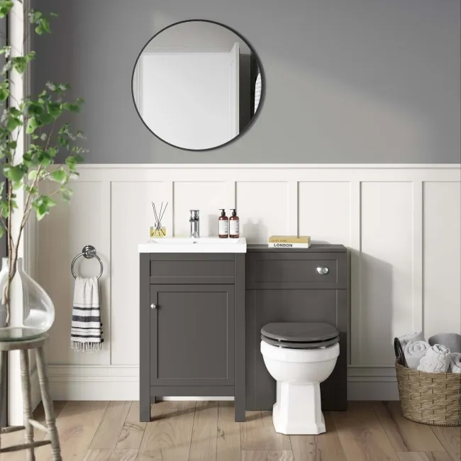 Bermuda Graphite Grey Combination Vanity Basin and Hudson Toilet with Wooden Seat 1000mm