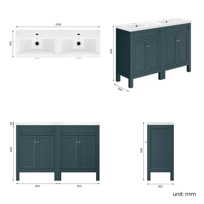 Bermuda Inky Blue Double Basin Vanity 1200mm