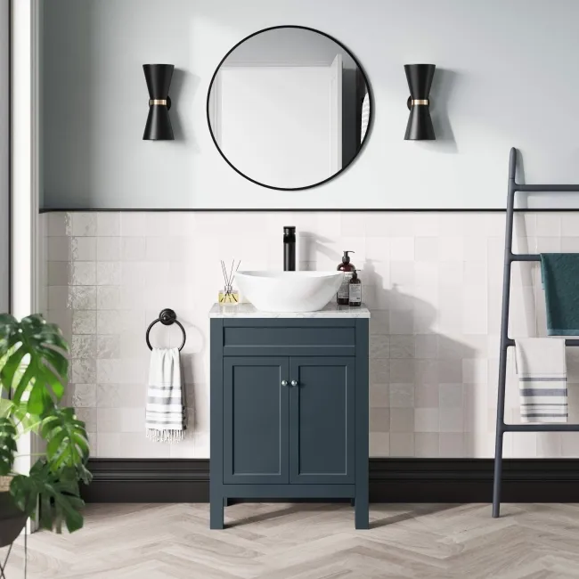 Bermuda Inky Blue Vanity with Marble Top & Oval Counter Top Basin 600mm
