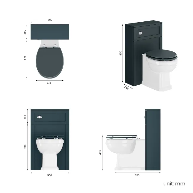 Bermuda Traditional Inky Blue Slimline Back To Wall Unit and Hudson Toilet with Wooden Seat