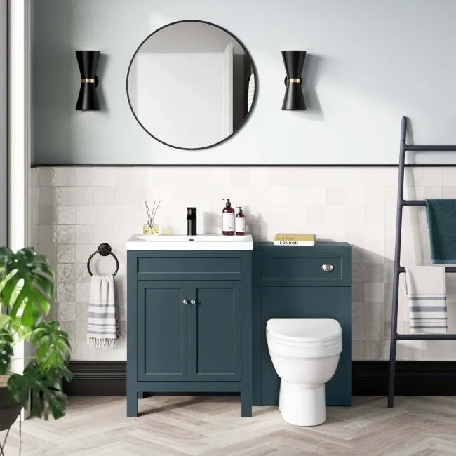 Bermuda Traditional Inky Blue Slimline Back To Wall Unit and Seattle Toilet