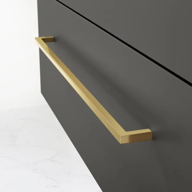 Elba Graphite Grey Wall Hung Drawer Vanity with Marble Top & Curved Counter Top Basin 800mm - Brushed Brass Accents