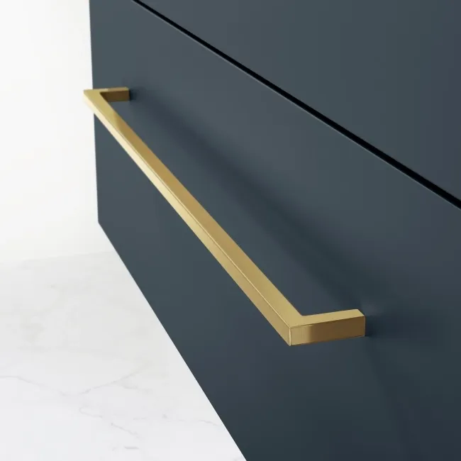 Elba Inky Blue Wall Hung Drawer Vanity with Marble Top & Oval Counter Top Basin 800mm - Brushed Brass Accents