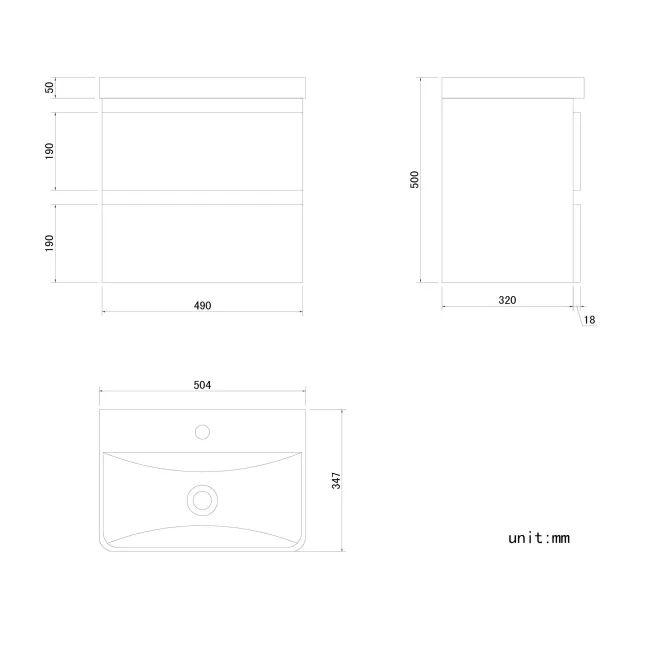 Corsica Inky Blue Wall Hung Slimline Basin Drawer Vanity 500mm