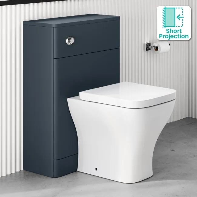 Corsica Curved Inky Blue Slimline Back To Wall Unit and Atlanta Toilet