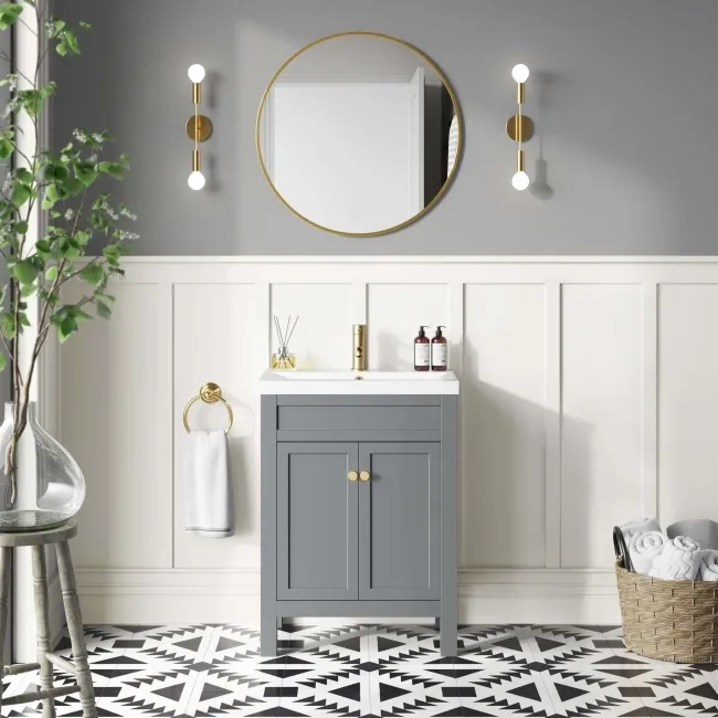Bermuda Dove Grey Basin Vanity 600mm - Brushed Brass Accents