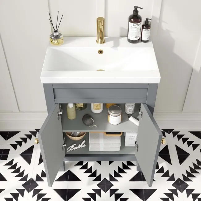 Bermuda Dove Grey Basin Vanity 600mm - Brushed Brass Accents
