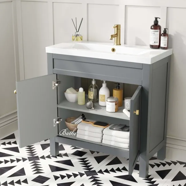 Bermuda Dove Grey Basin Vanity 800mm - Brushed Brass Accents
