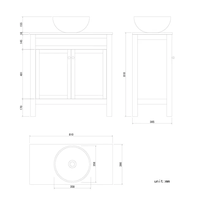 Bermuda Dove Grey Vanity with Round Counter Top Basin 800mm - Brushed Brass Accents