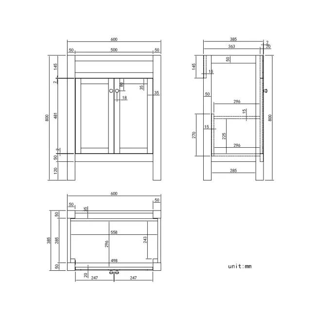 Bermuda Chalk White Basin Vanity 600mm - Brushed Brass Accents