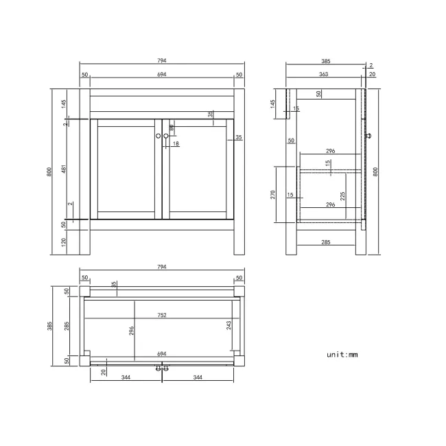 Bermuda Graphite Grey Basin Vanity 800mm - Brushed Brass Accents