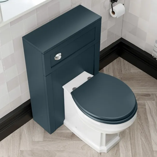 Bermuda Inky Blue Combination Vanity Basin and Hudson Toilet with Wooden Seat 1300mm
