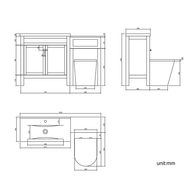 Bermuda Inky Blue Combination Vanity Basin and Boston Toilet 1300mm